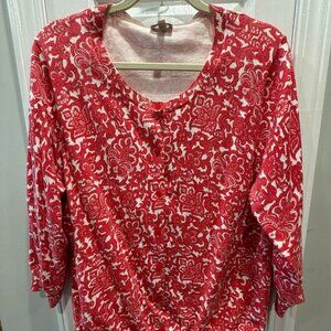 Talbots Charming Cardigan - Red Floral - Size XL NWOT